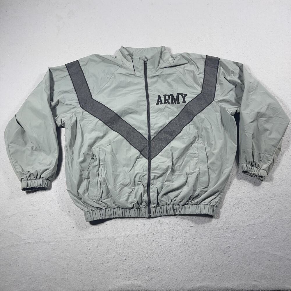 US Army Physical Fitness Uniform Jacket Mens Large Full Zip‎ Nylon Windbreaker